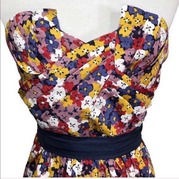 SOLD-Anthropologie Pleated Strapless Floral Blouse - Picture 2 of 7